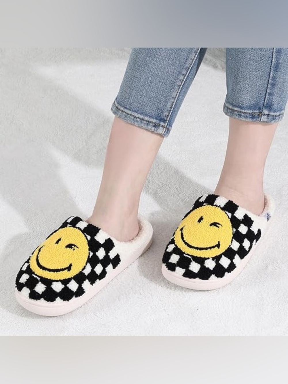 SmileyWorld Cozy Checkered Smiley Slip-On Women's Slippers - Yellow/Black